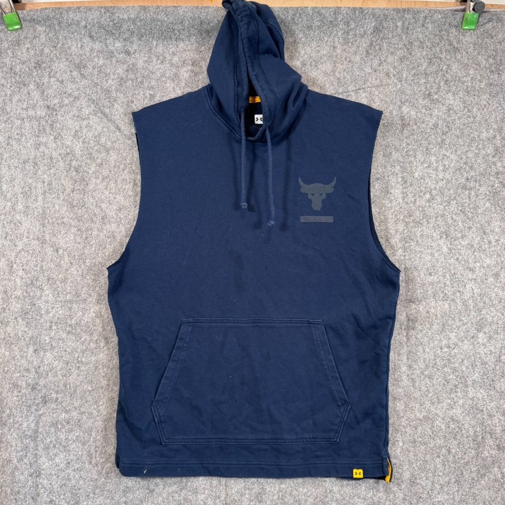 Under Armour UA X Project Rock Terry Hoodie Sleeveless Hooded Top Mens Medium